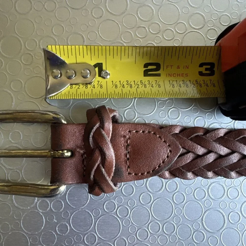 Vintage Argentina Braided Leather Belt Womens L XL 34 36 Brown Woven Skinny 1”
